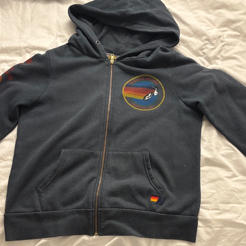 Aviator Nation Venice CA Zip Up Hoodie (Charcoal Grey)